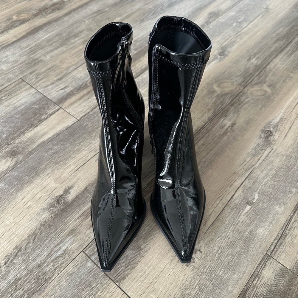 Black Faux Leather Ankle Boots